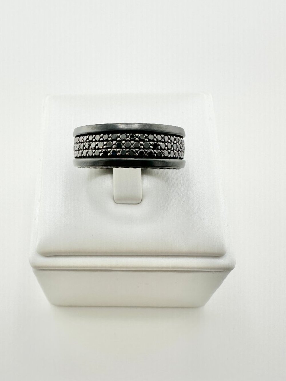 David Yurman Streamline Pavé Three Row Ring w/ Black Titanium & Diamonds - 9.5